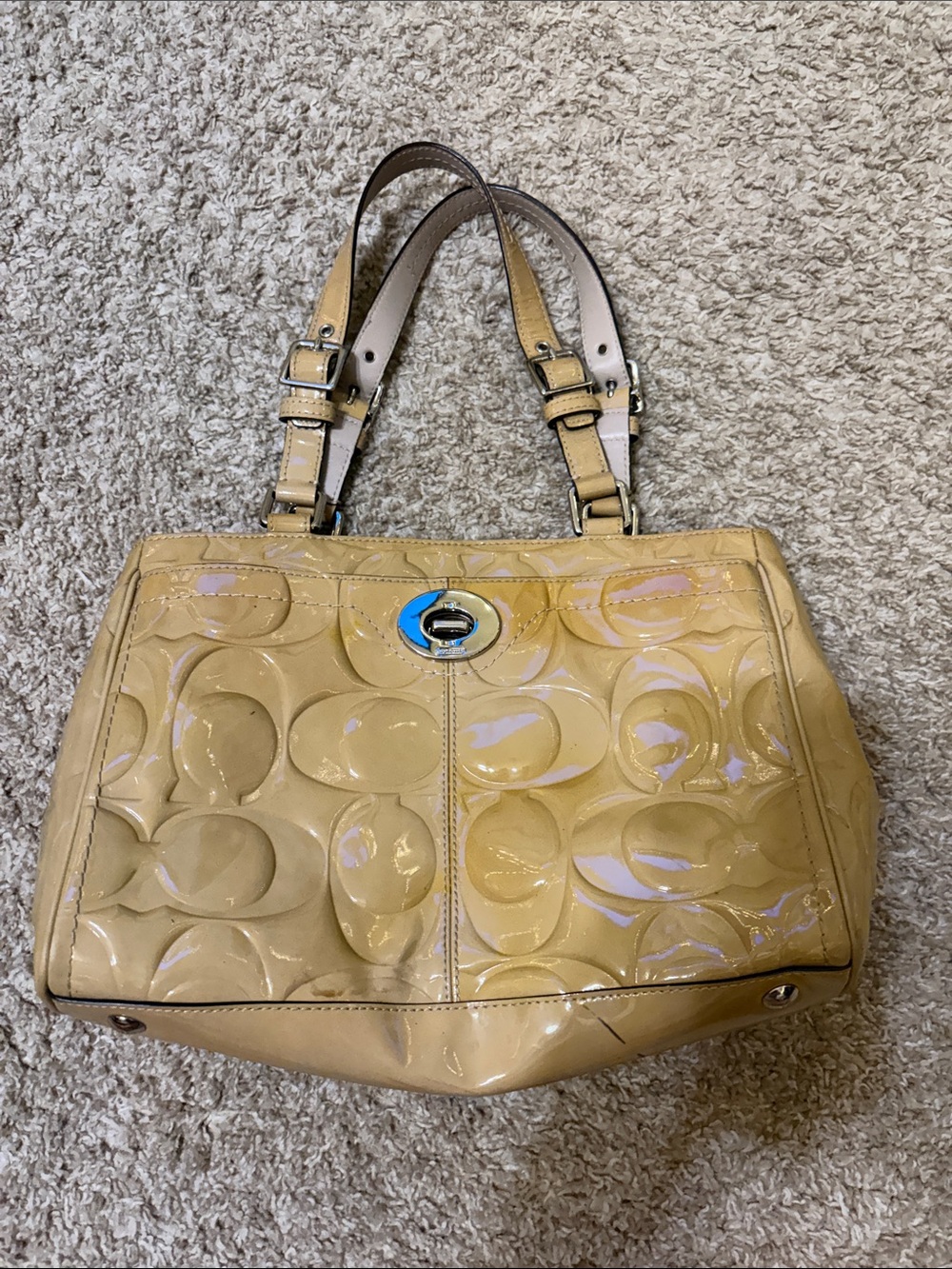 Coach Glossy Patent Leather Shoulder Bag in Yellow